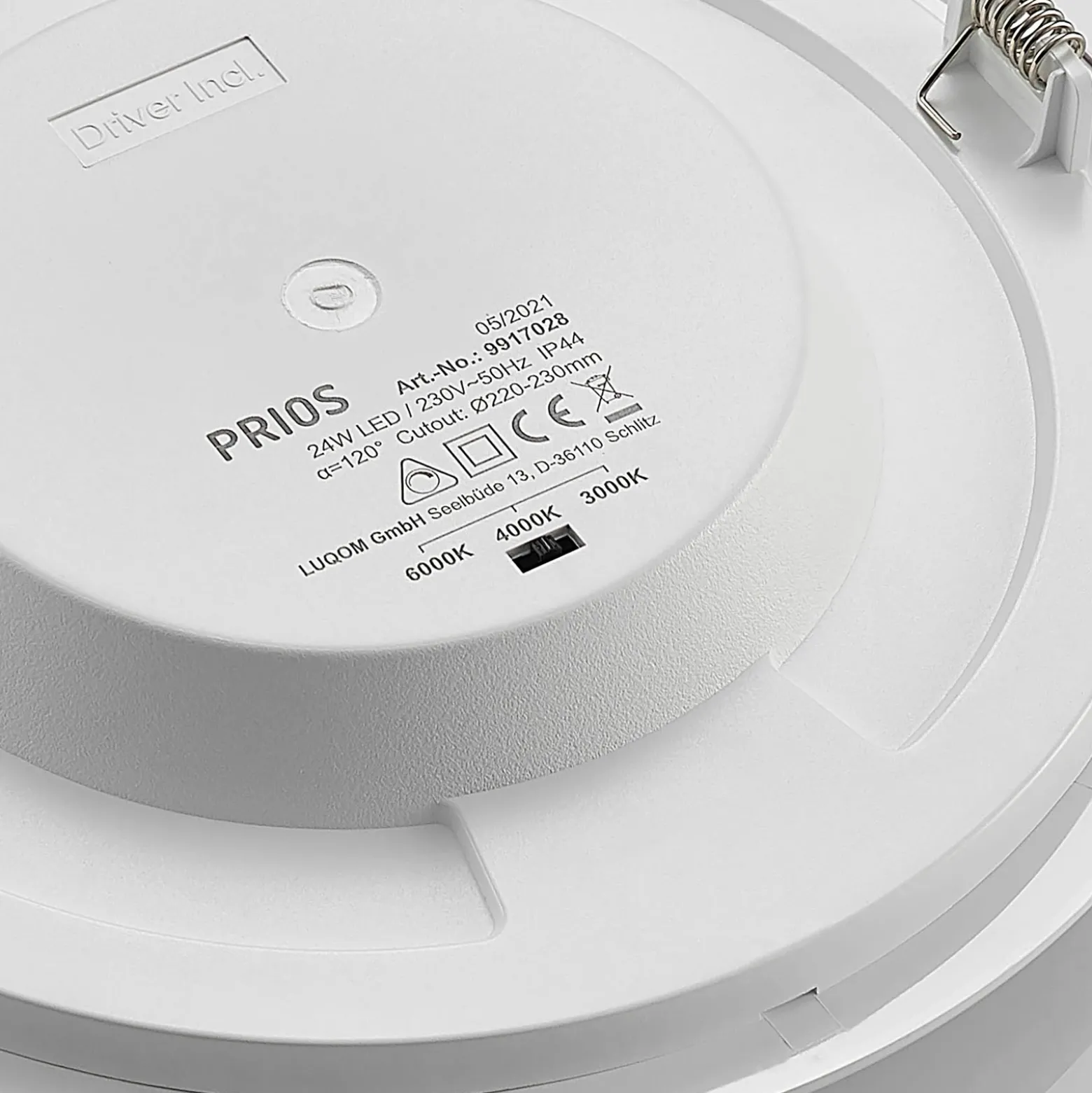 Prios lámpara empotrable LED Cadance, blanco, 24 cm, CCT, IP44