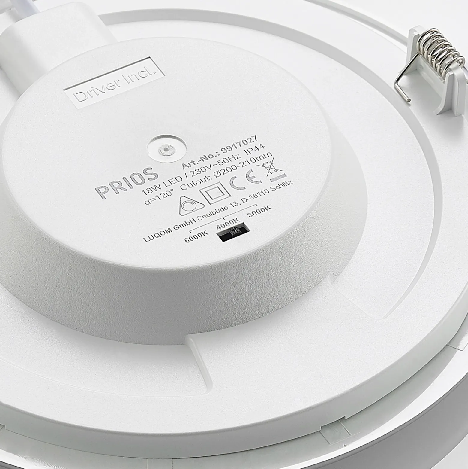 Prios lámpara empotrable LED Cadance, plata, 22 cm, CCT, IP44