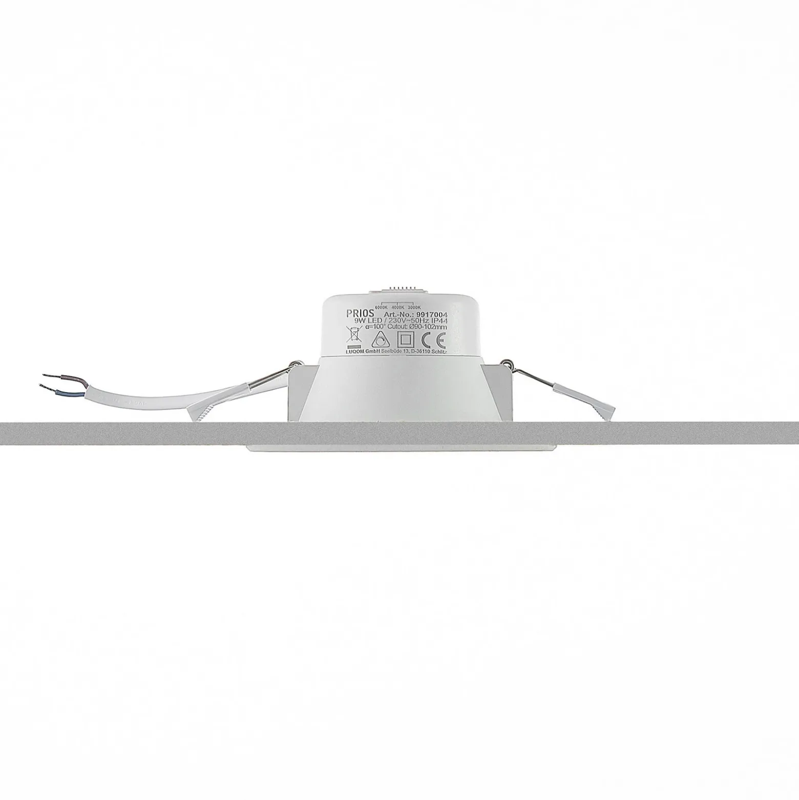 Prios lámpara empotrable LED Rida, juego de 3, blanco, 12 cm, CCT, IP44