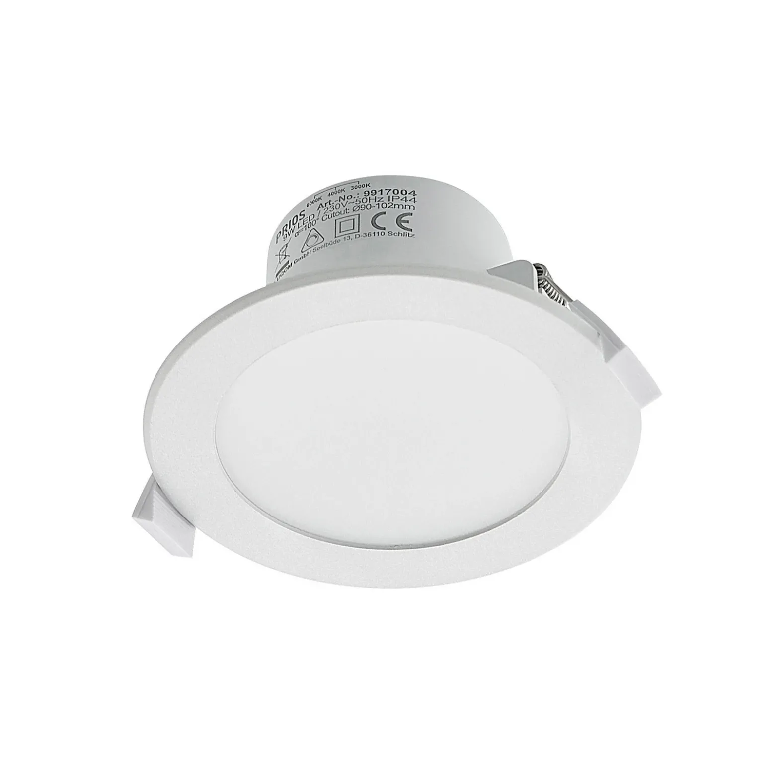 Prios lámpara empotrable LED Rida, juego de 3, blanco, 12 cm, CCT, IP44