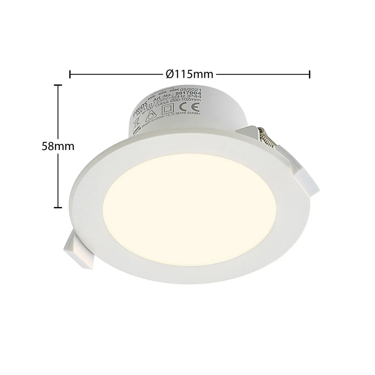 Prios lámpara empotrable LED Rida, juego de 3, blanco, 12 cm, CCT, IP44