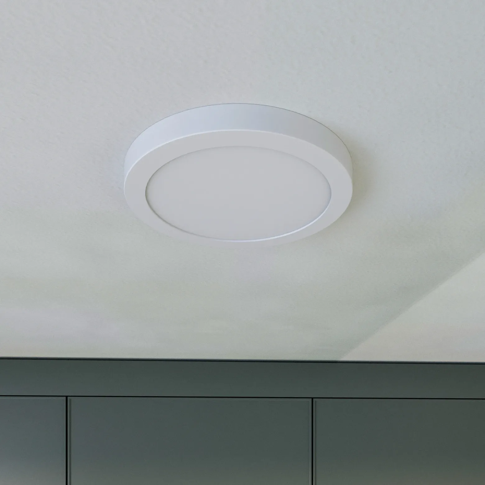 Prios lámpara LED de techo Aureka, detector de movimiento, Ø 23 cm, blanco