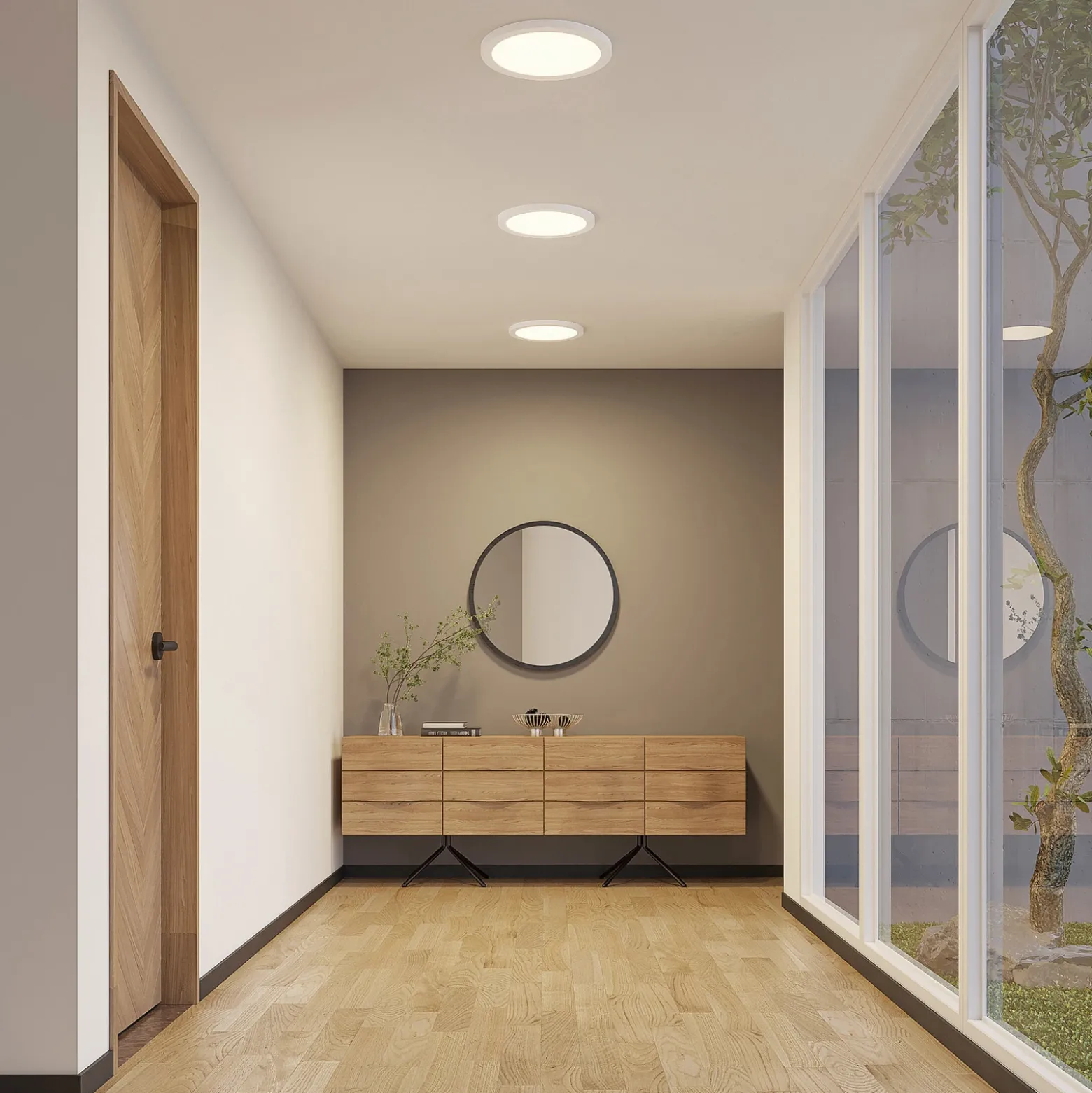 Prios lámpara LED de techo Aureka, detector de movimiento, Ø 33 cm, blanco