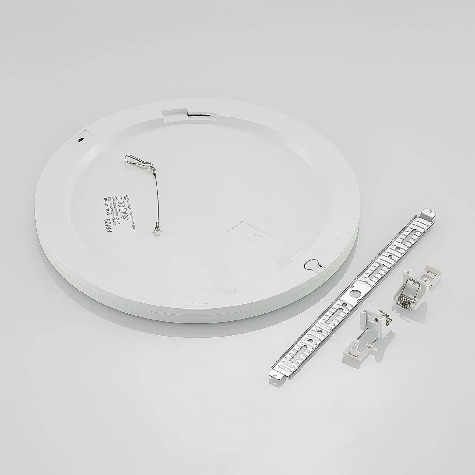 Prios lámpara LED de techo Aureka, detector de movimiento, Ø 33 cm, blanco