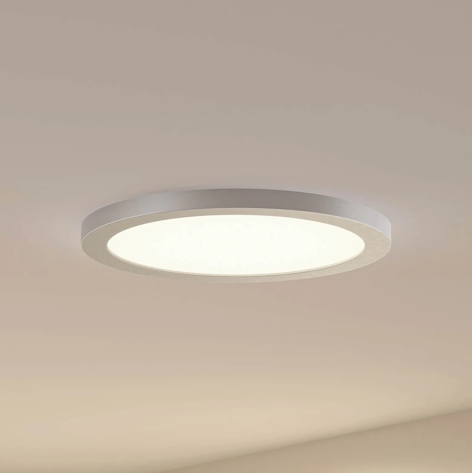Prios lámpara LED de techo Aureka, Ø 33 cm, plata, metal