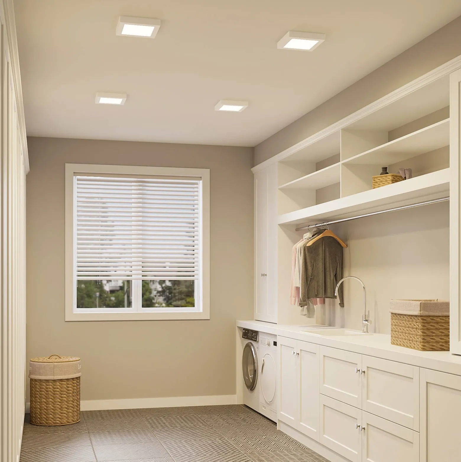 Prios Plafón LED Alette, blanco, 22,7 cm 24W, atenuable