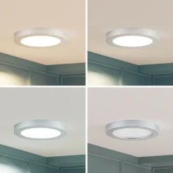 Prios Plafón LED Edwina, plata, 23 cm, CCT, IP44