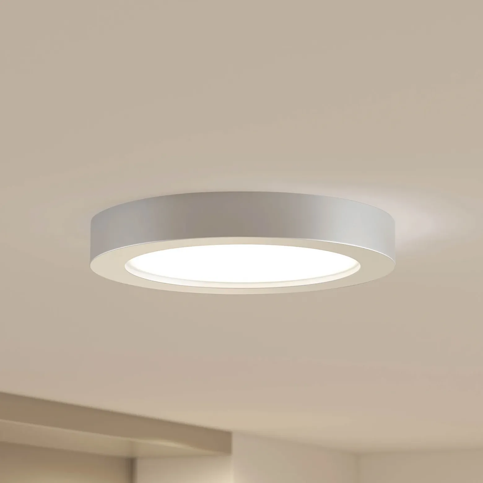 Prios Plafón LED Edwina, plata, 25 cm, CCT, IP44