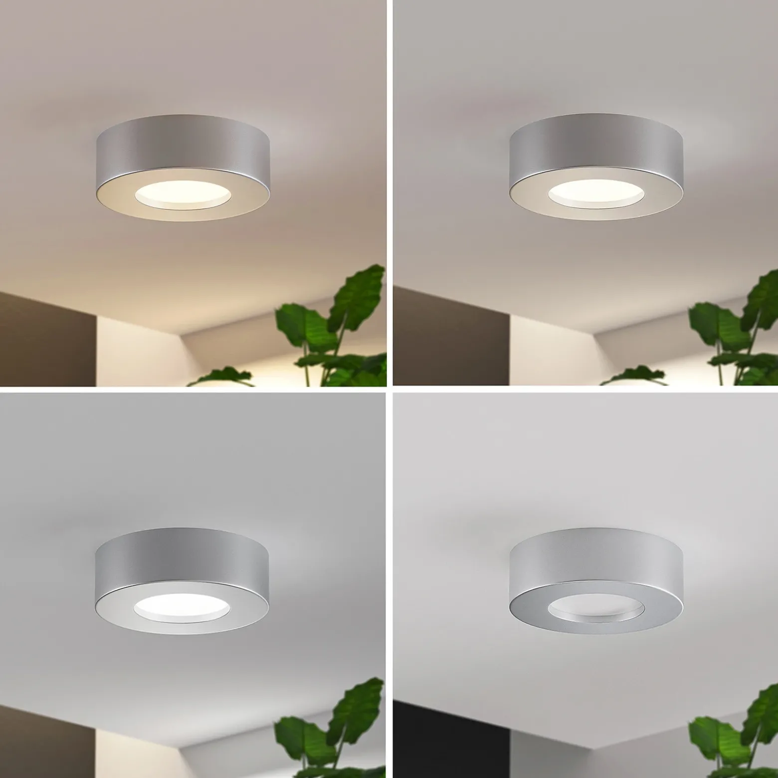 Prios Plafón LED Edwina, plata, 12 cm, CCT, IP44