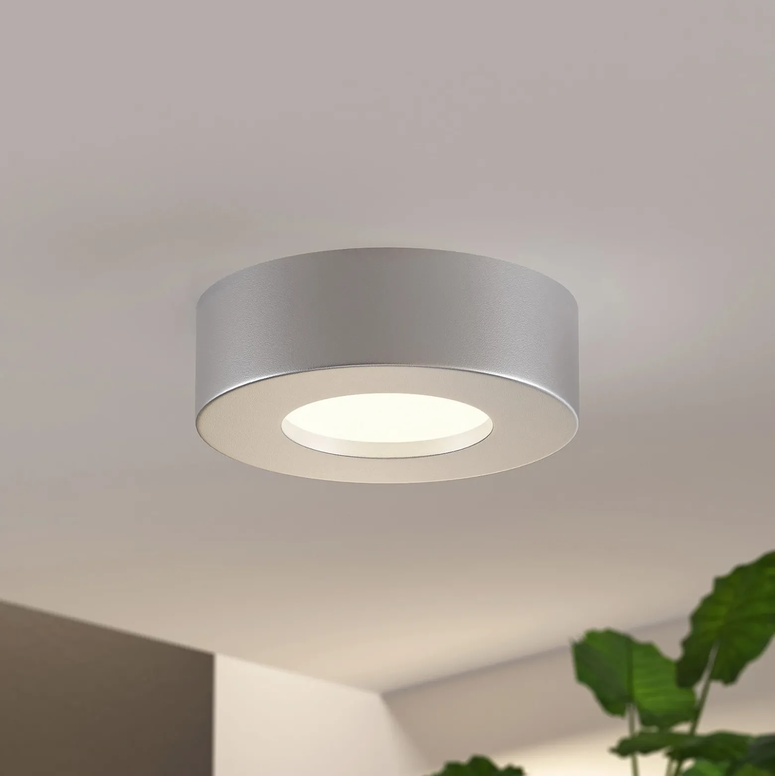 Prios Plafón LED Edwina, plata, 12 cm, lote de 2