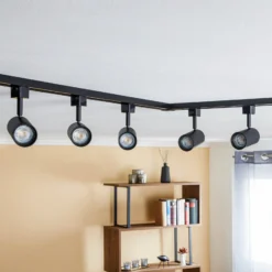 Prios Sistema de riel monofásico Jorell, negro, 5 luces, GU10