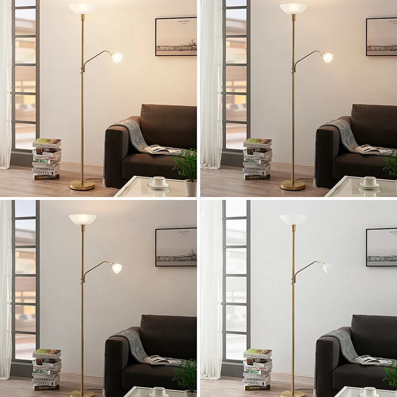 Proyector de techo Lindby Jost, 180 cm, latón, lámpara de lectura, E27