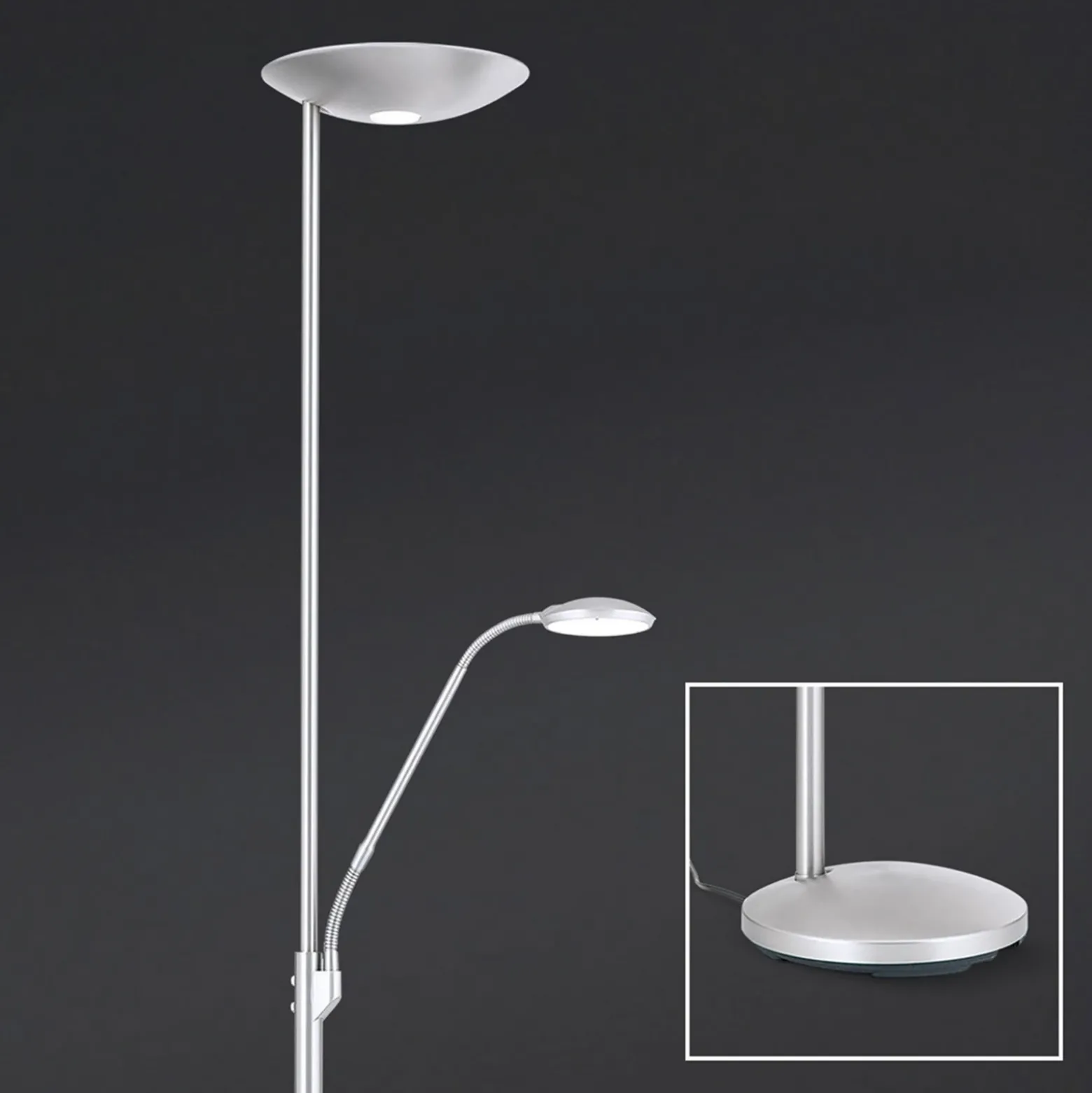 Proyector LED de pie Cobra con lámpara de lectura níquel