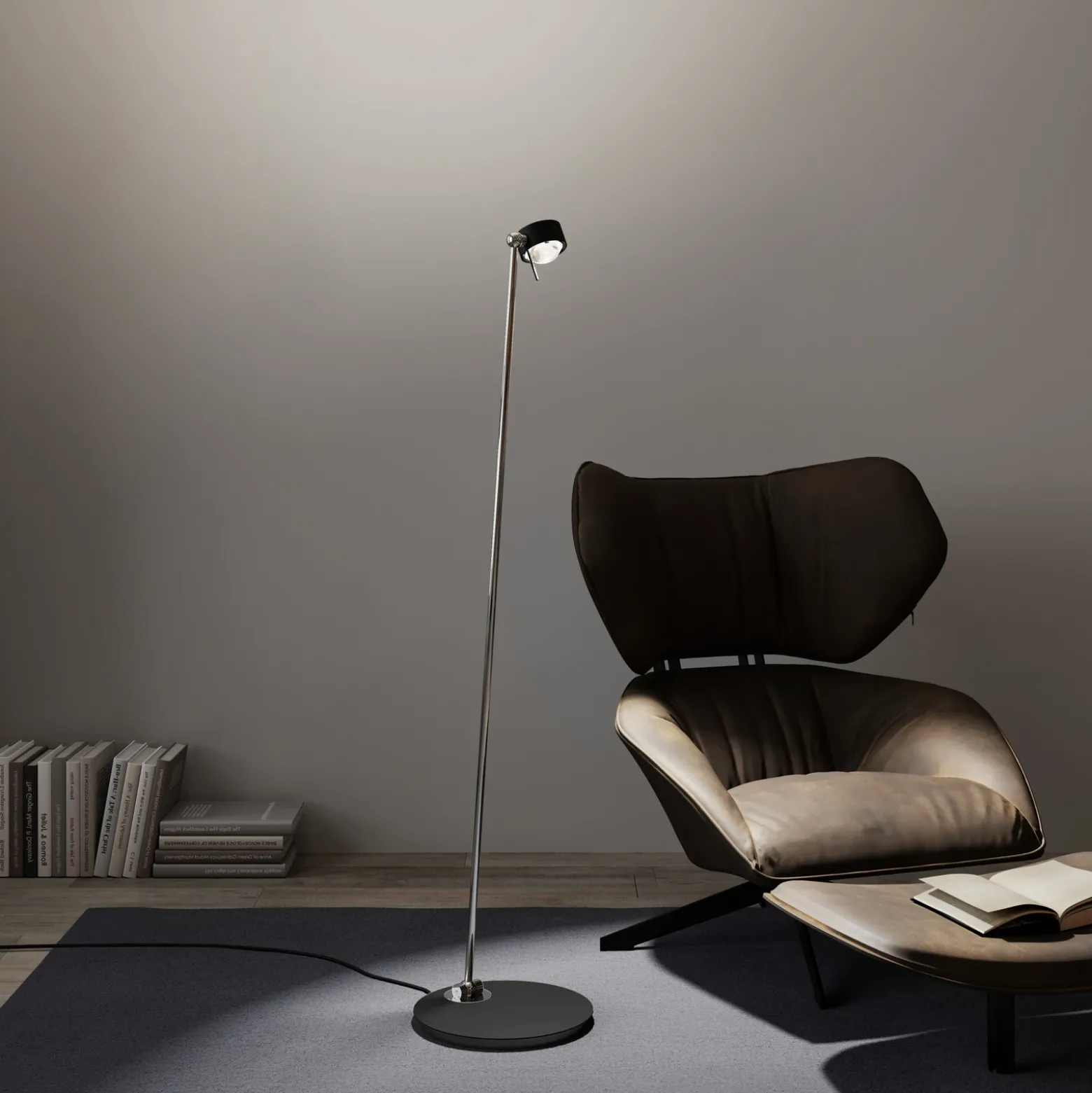 Puk! 80 Floor LED lentes claras/mate negro/cromo