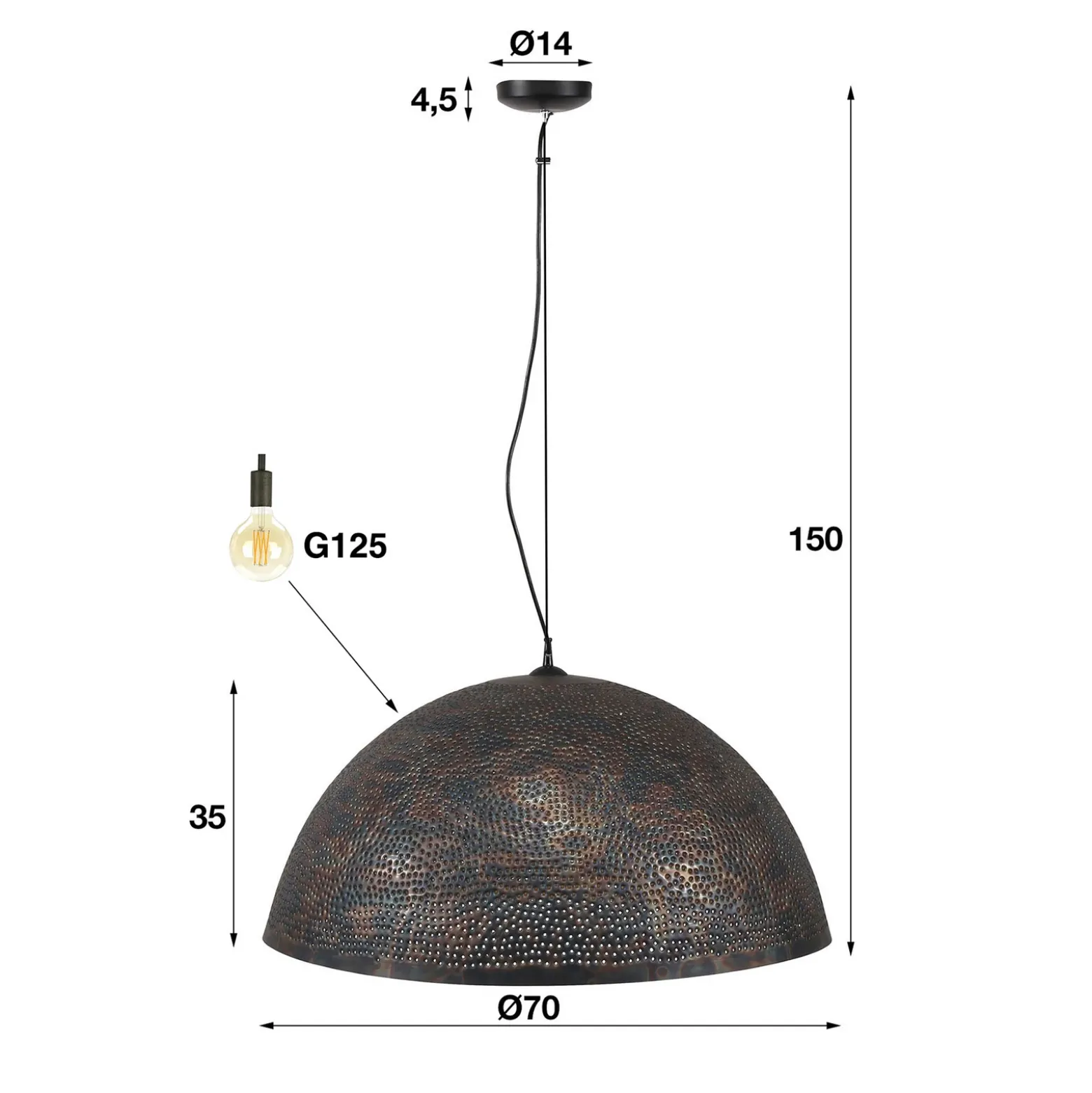 Punchray lámpara colgante de metal, 1 luz