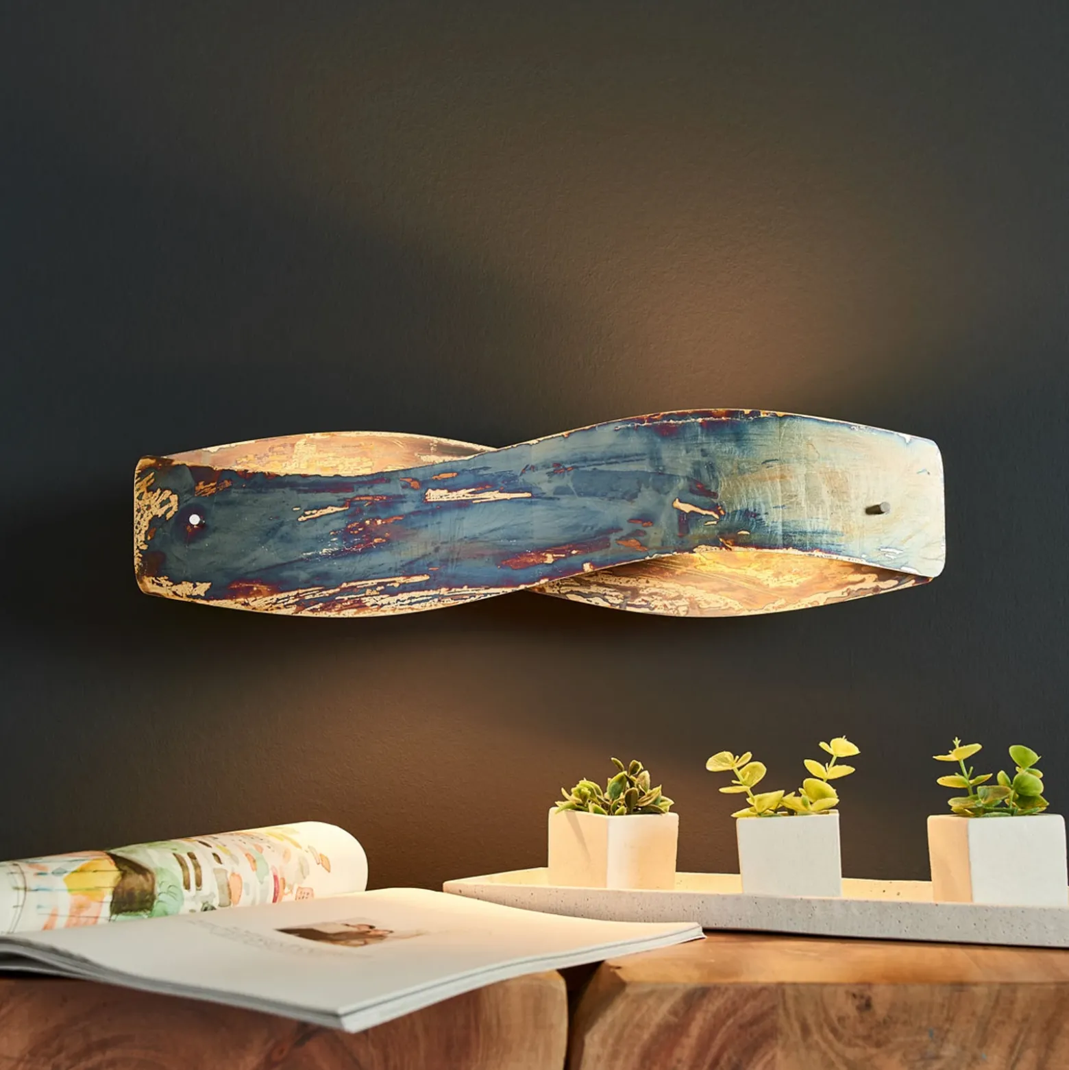 Quitani Aplique de pared LED Lian, oxidado, atenuable