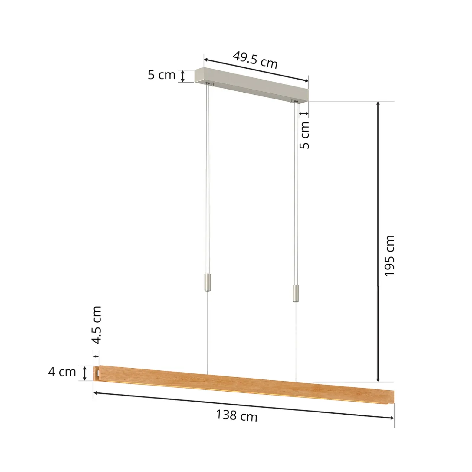 Quitani Lámpara colgante LED Alin, longitud 138 cm, roble natural