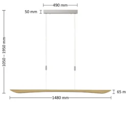 Quitani lámpara colgante LED Hiba, roble natural, longitud 148 cm