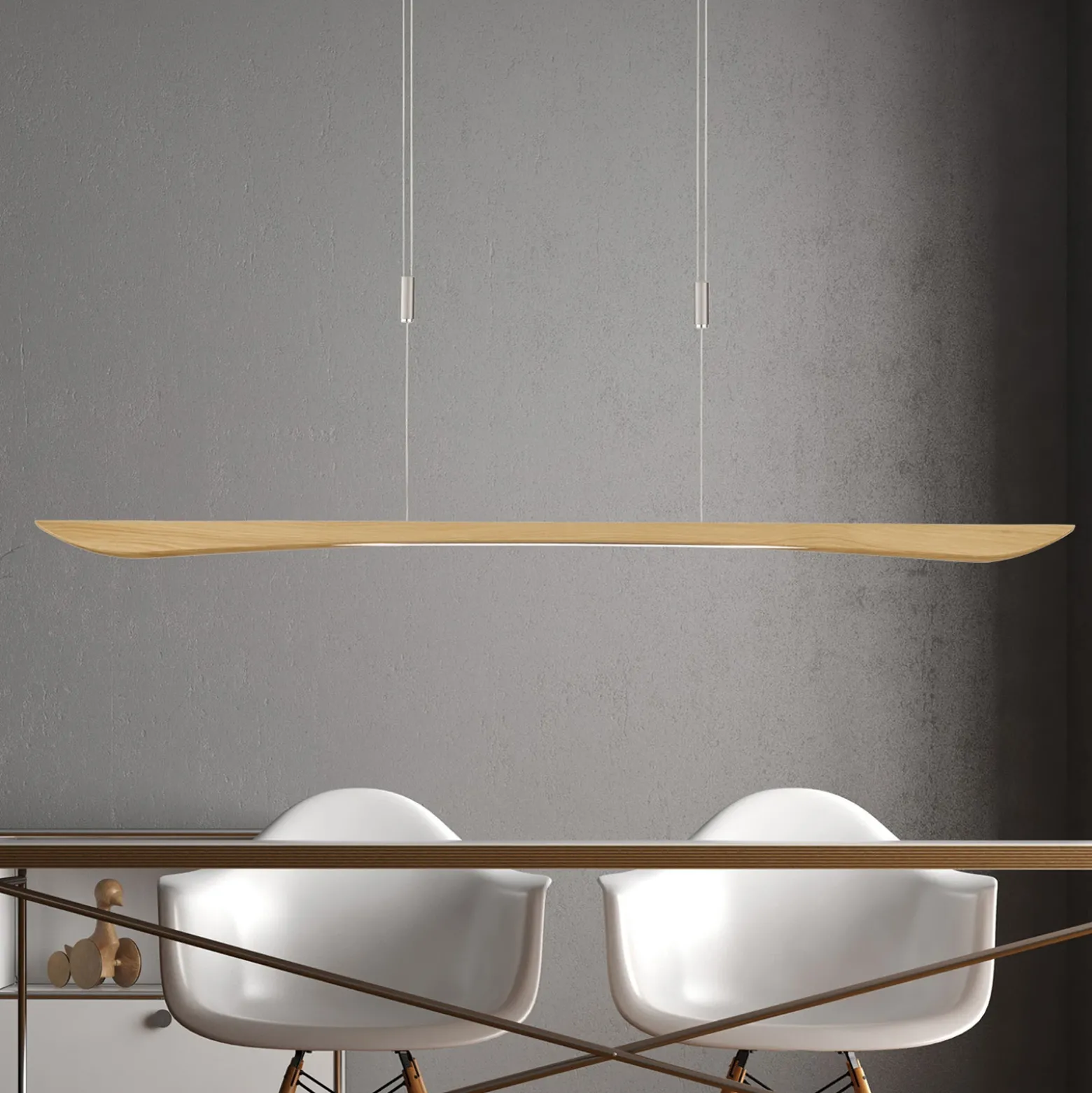 Quitani lámpara colgante LED Hiba, roble natural, longitud 148 cm