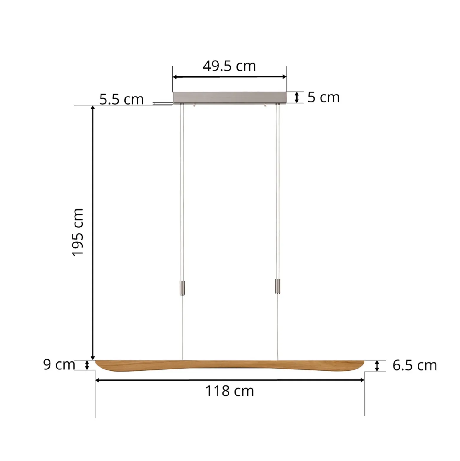 Quitani lámpara colgante LED Hiba, roble natural, longitud 118 cm