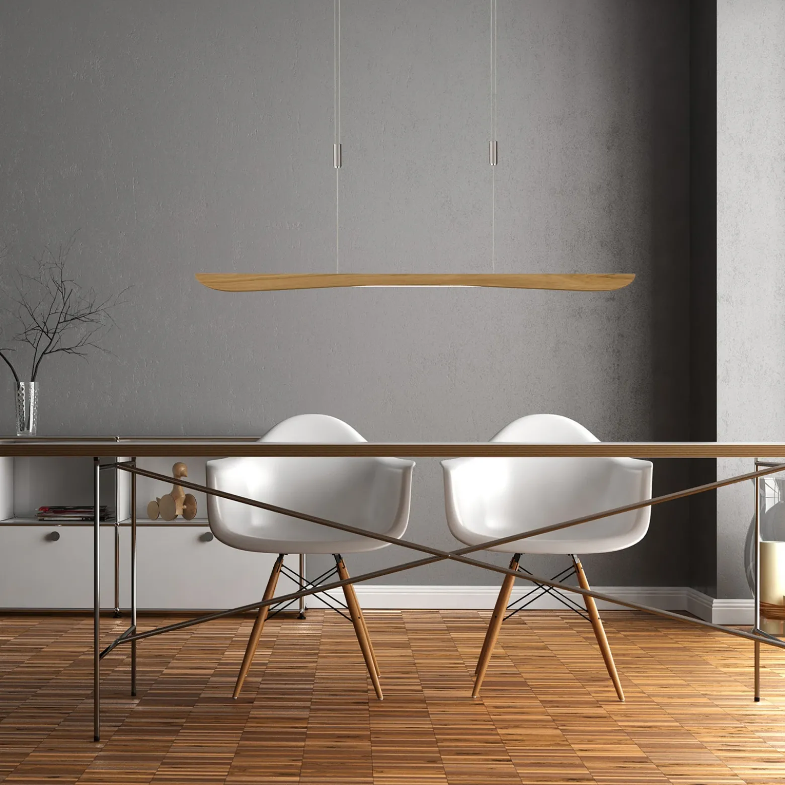 Quitani lámpara colgante LED Hiba, roble natural, longitud 118 cm