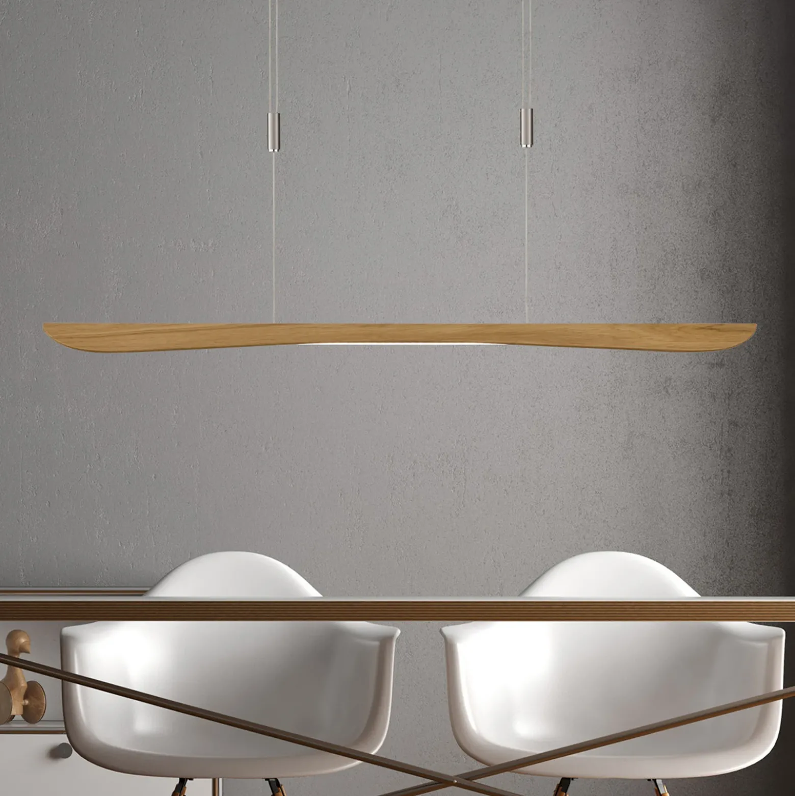 Quitani lámpara colgante LED Hiba, roble natural, longitud 118 cm