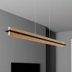 Quitani lámpara colgante LED Lexa, roble/negro, longitud 118 cm