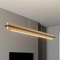 Quitani lámpara colgante LED Lexa, roble/negro, longitud 118 cm