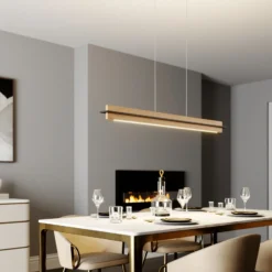 Quitani lámpara colgante LED Lexa, roble/negro, longitud 118 cm