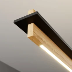Quitani lámpara colgante LED Lexa, roble/negro, longitud 118 cm
