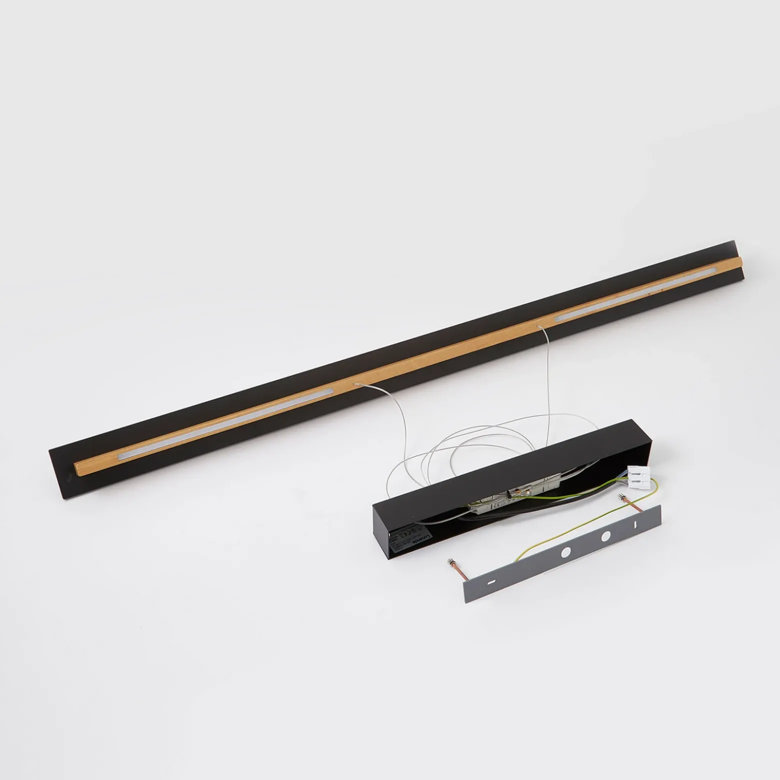 Quitani lámpara colgante LED Lexa, roble/negro, longitud 118 cm