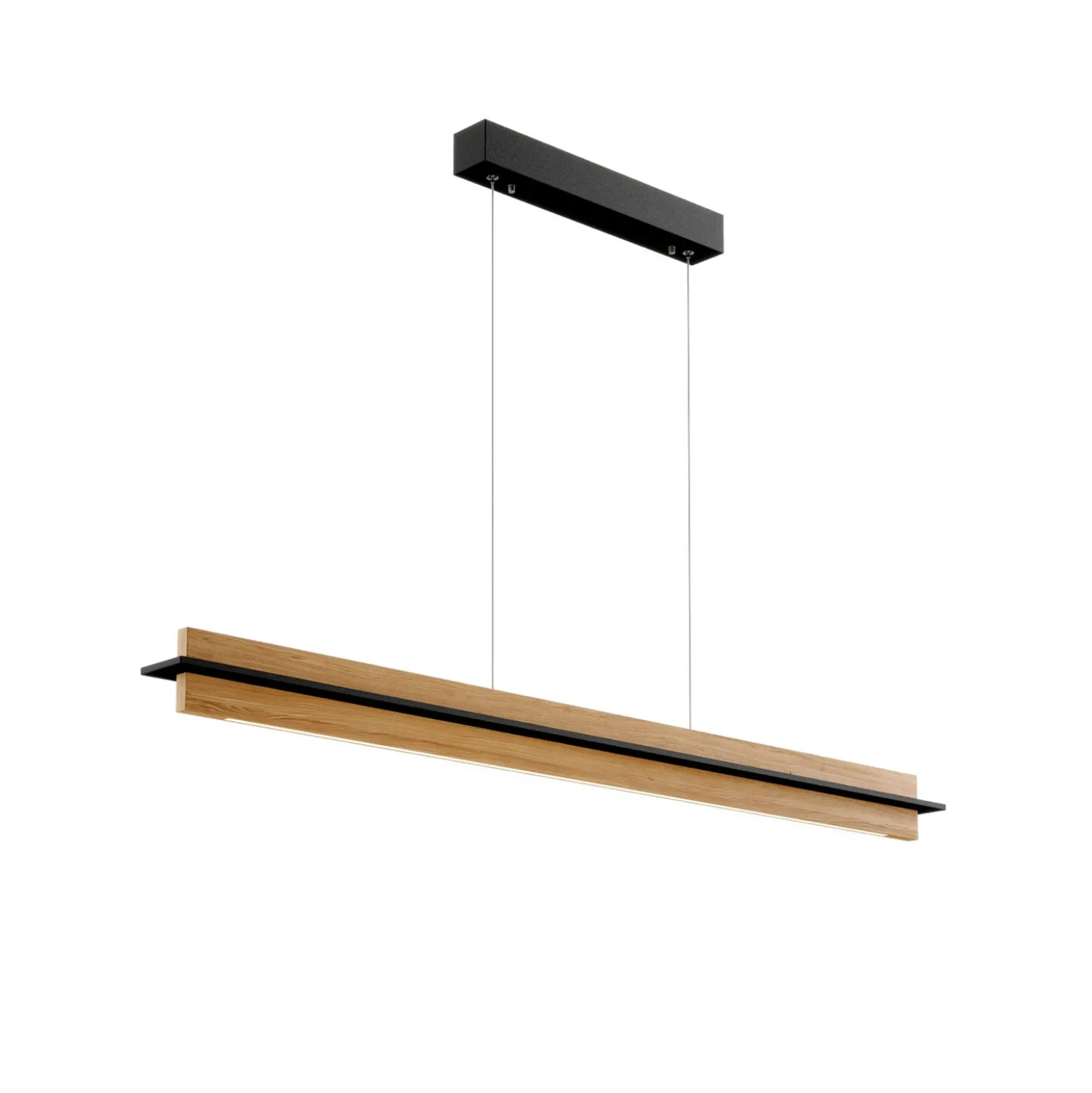Quitani lámpara colgante LED Lexa, roble/negro, longitud 118 cm