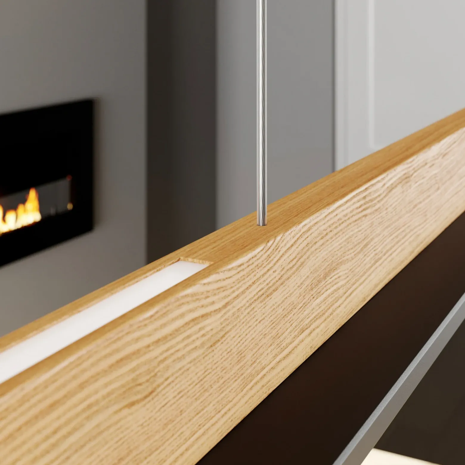 Quitani lámpara colgante LED Lexa, roble/negro, longitud 118 cm