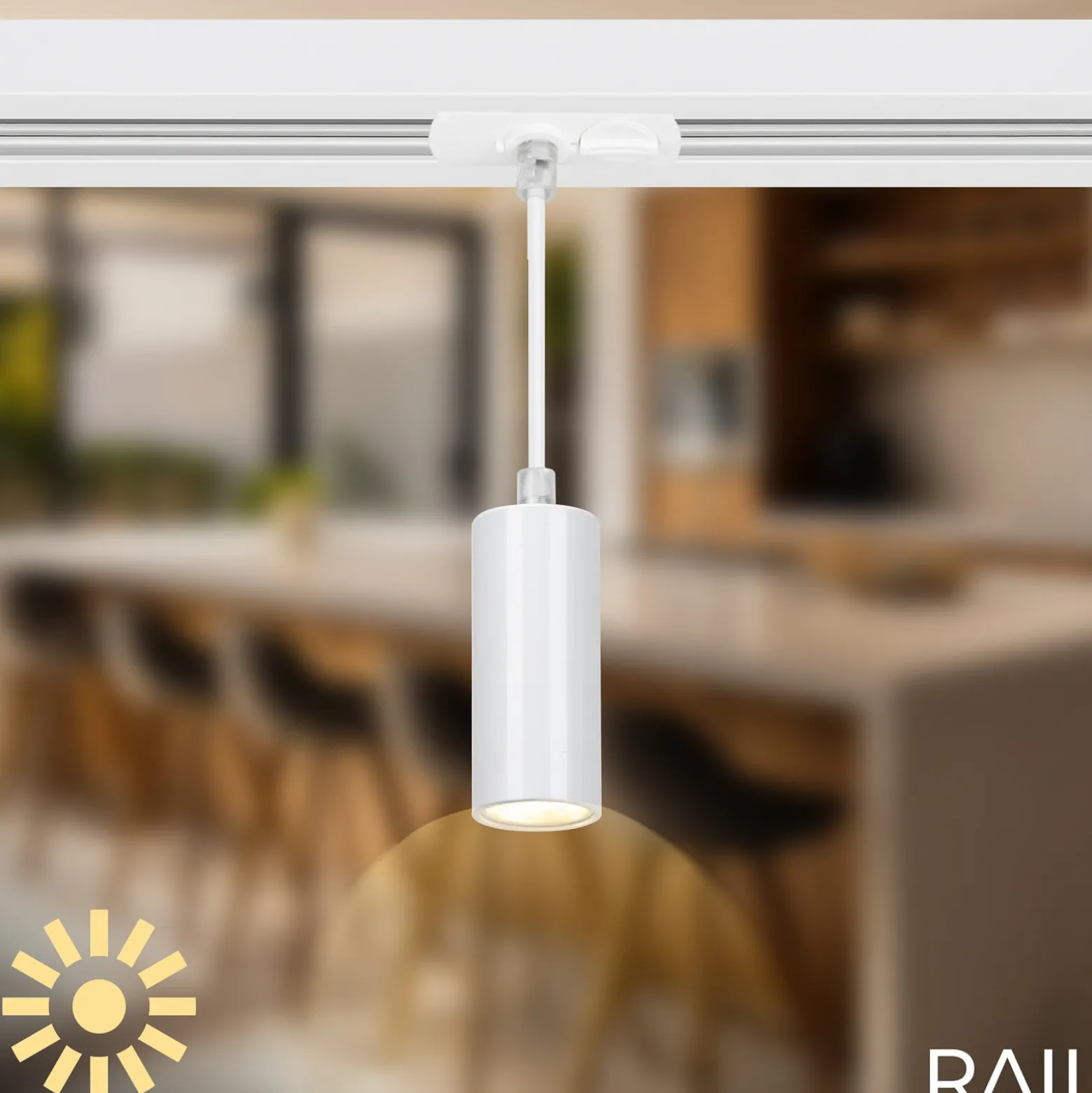 RAIL 230 V sistema de riel, blanco, 4 LED colgantes, longitud 1,5 m