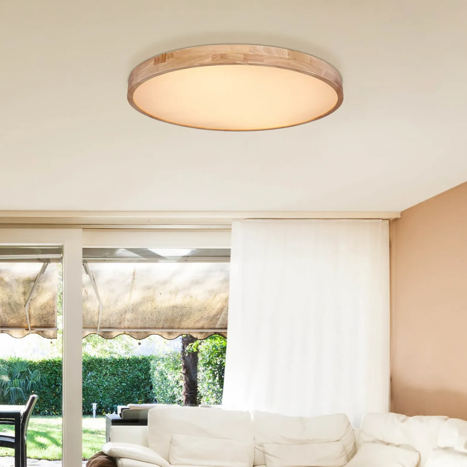 Rainer lámpara LED de techo, Ø 80 cm, efecto madera, metal, CCT