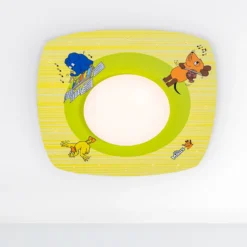 Ratón plafón LED, amarillo, Ø 58 cm, madera