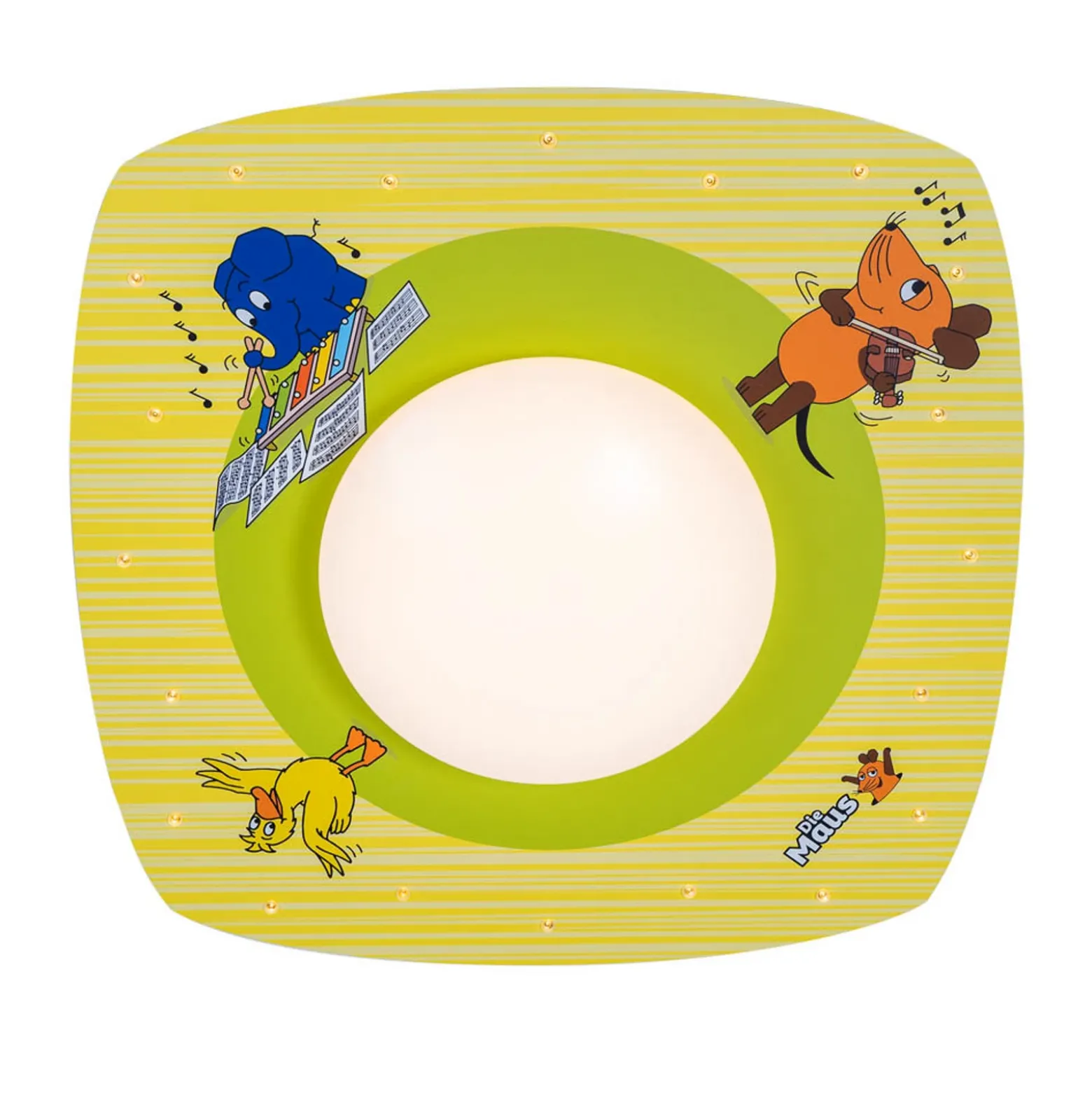 Ratón plafón LED, amarillo, Ø 58 cm, madera