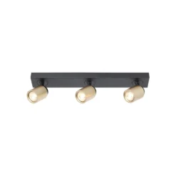 Razza downlight de techo, negro/oro, longitud 61 cm, 3 luces.
