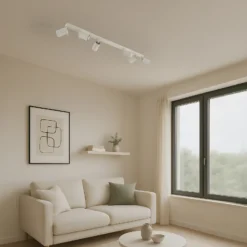 Ring downlight de techo, beige, longitud 117 cm, acero, 6 luces.