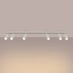 Ring downlight de techo, beige, longitud 117 cm, acero, 6 luces.