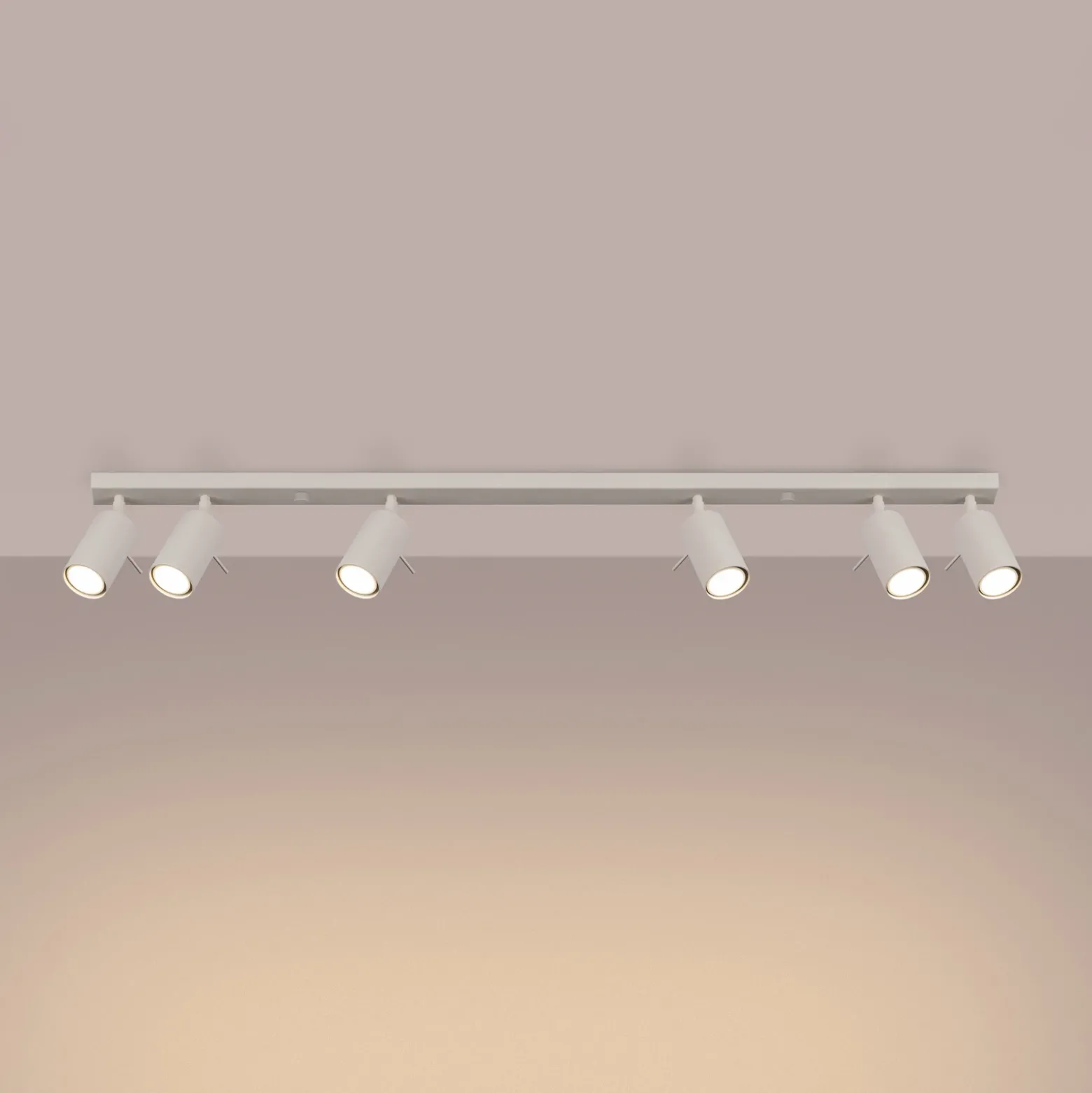Ring downlight de techo, beige, longitud 117 cm, acero, 6 luces.