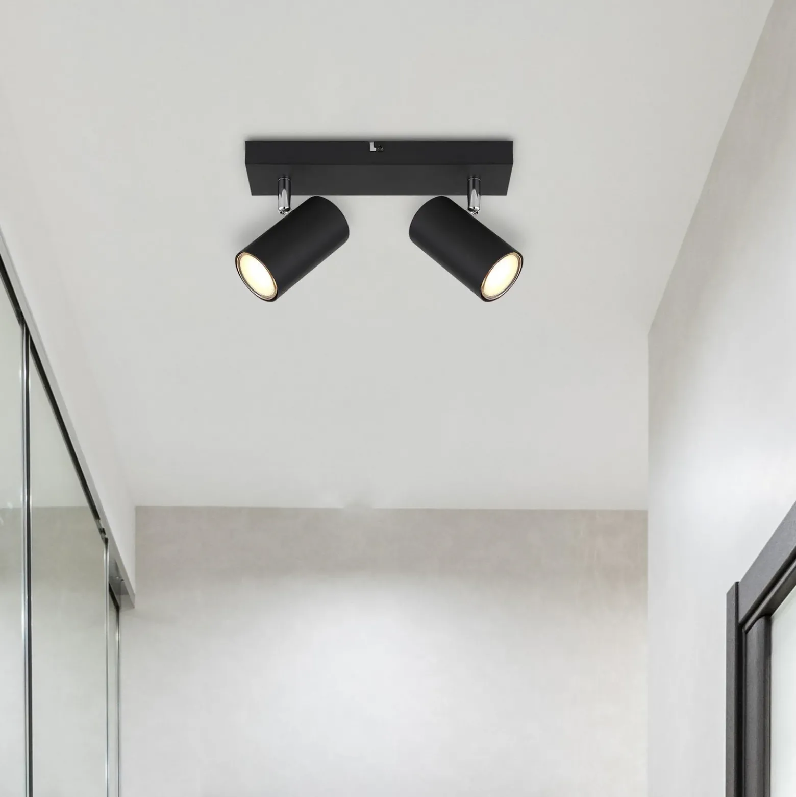 Robby downlight de techo, negro, longitud 26 cm, 2 luces, metal
