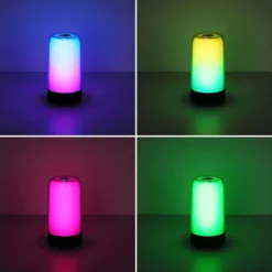 Sandrina lámpara de mesa LED recargable, gris, Ø 10 cm Bluetooth, RGB
