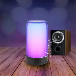 Sandrina lámpara de mesa LED recargable, gris, Ø 10 cm Bluetooth, RGB