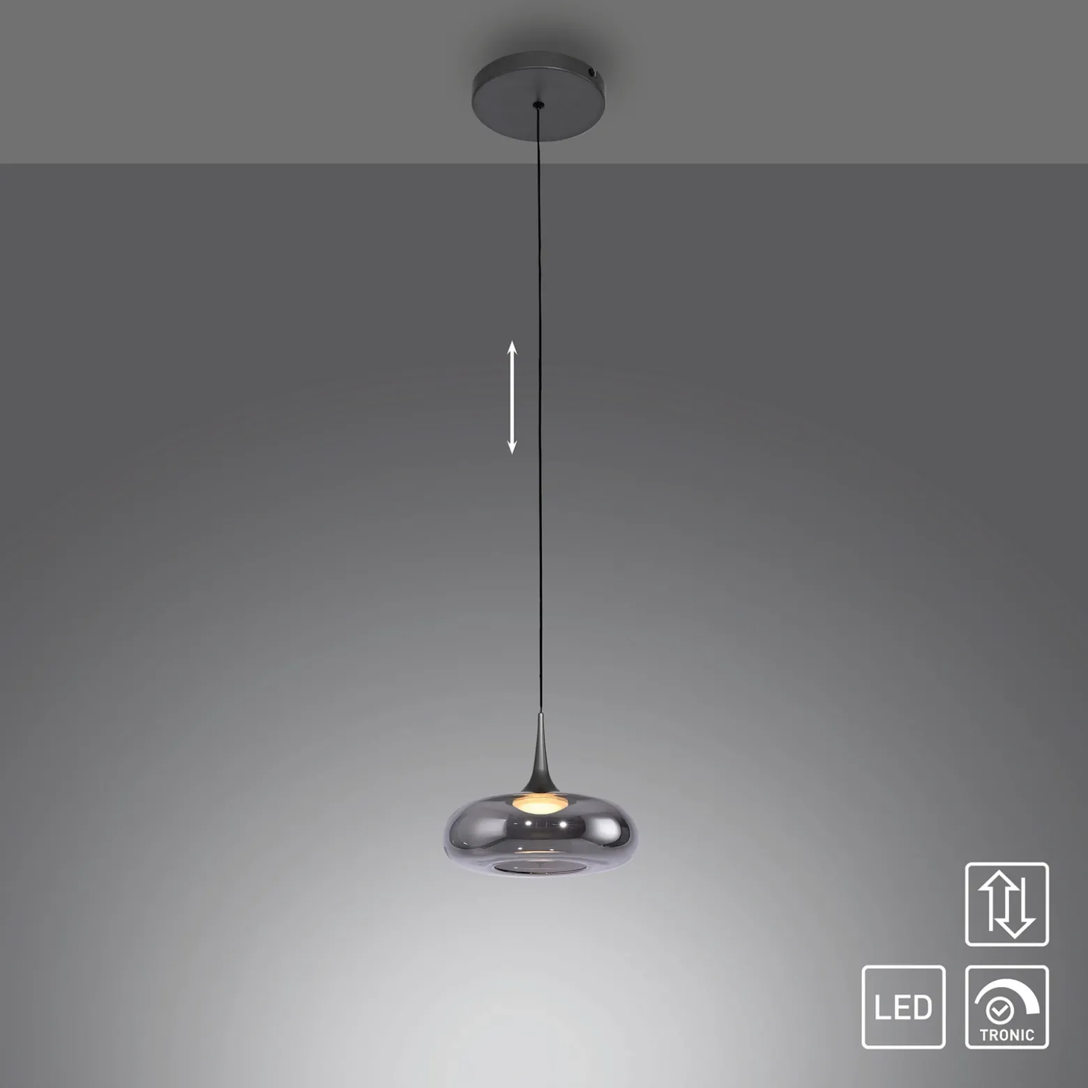 SCHÖNER WOHNEN Lámpara colgante LED Posh 1 luz, cristal ahumado, 3000 K