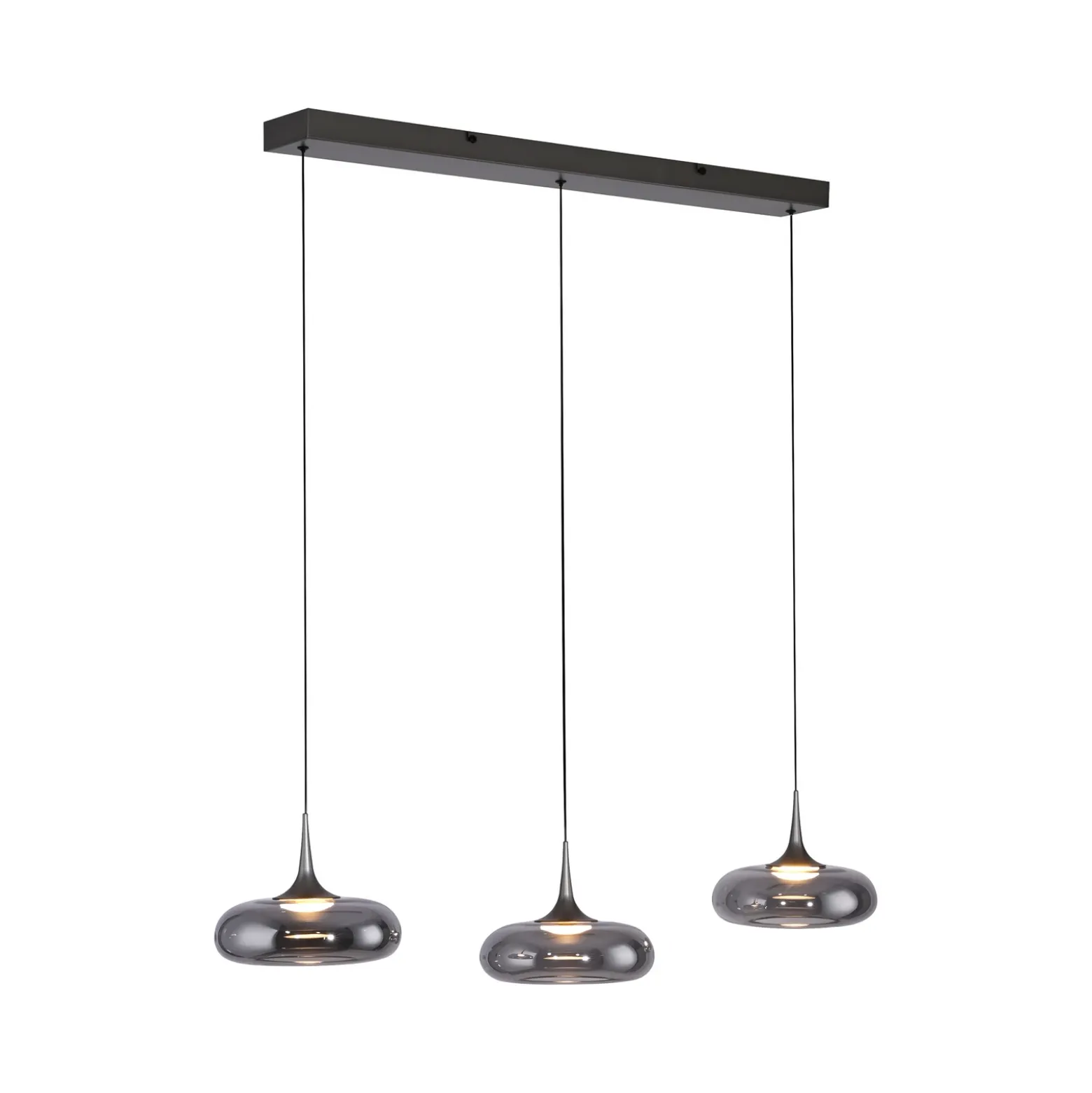 SCHÖNER WOHNEN Lámpara colgante LED Posh 3 luces, cristal ahumado, 3000 K