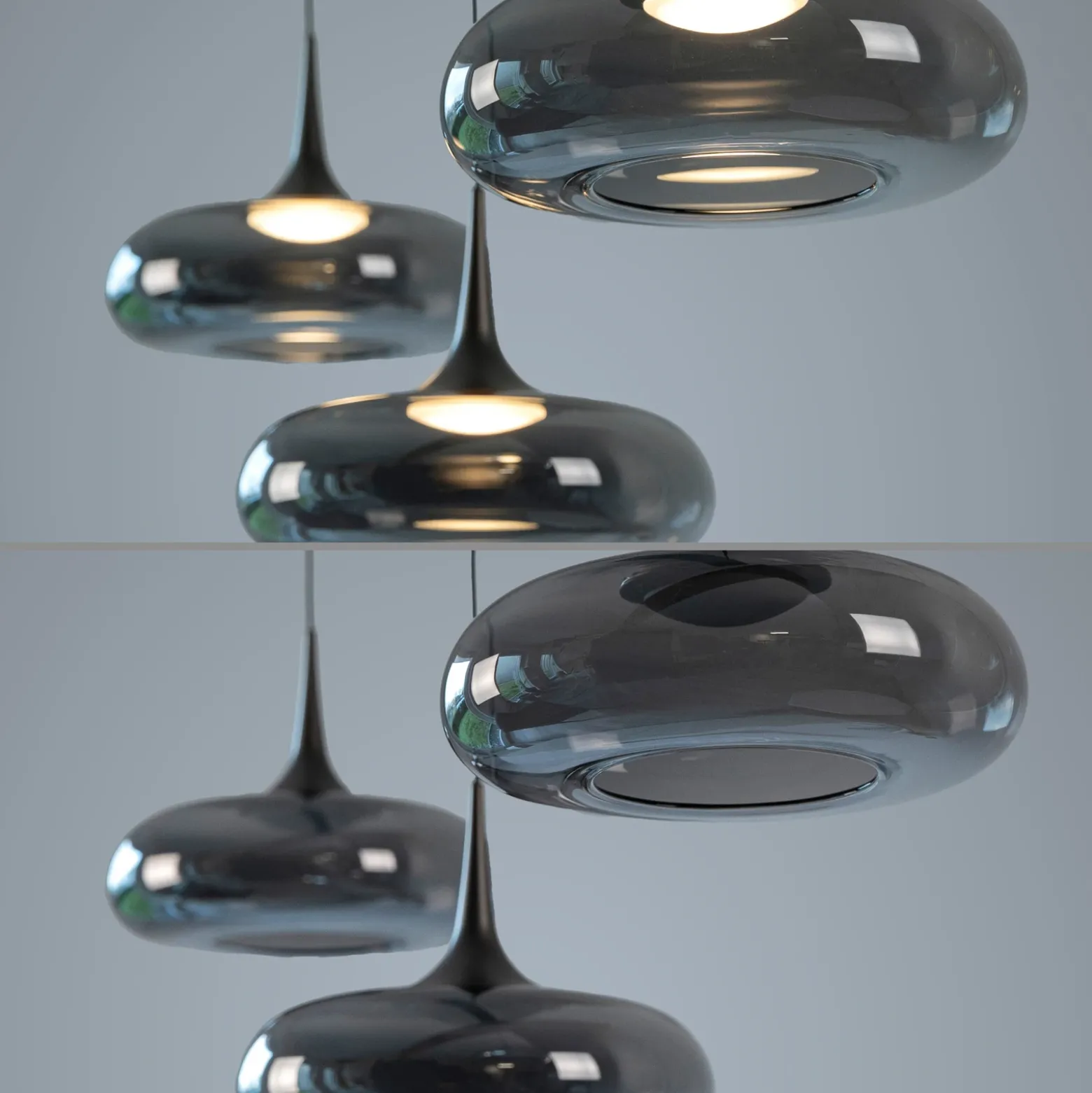 SCHÖNER WOHNEN Lámpara colgante LED Posh 3 luces, cristal ahumado, 3000 K