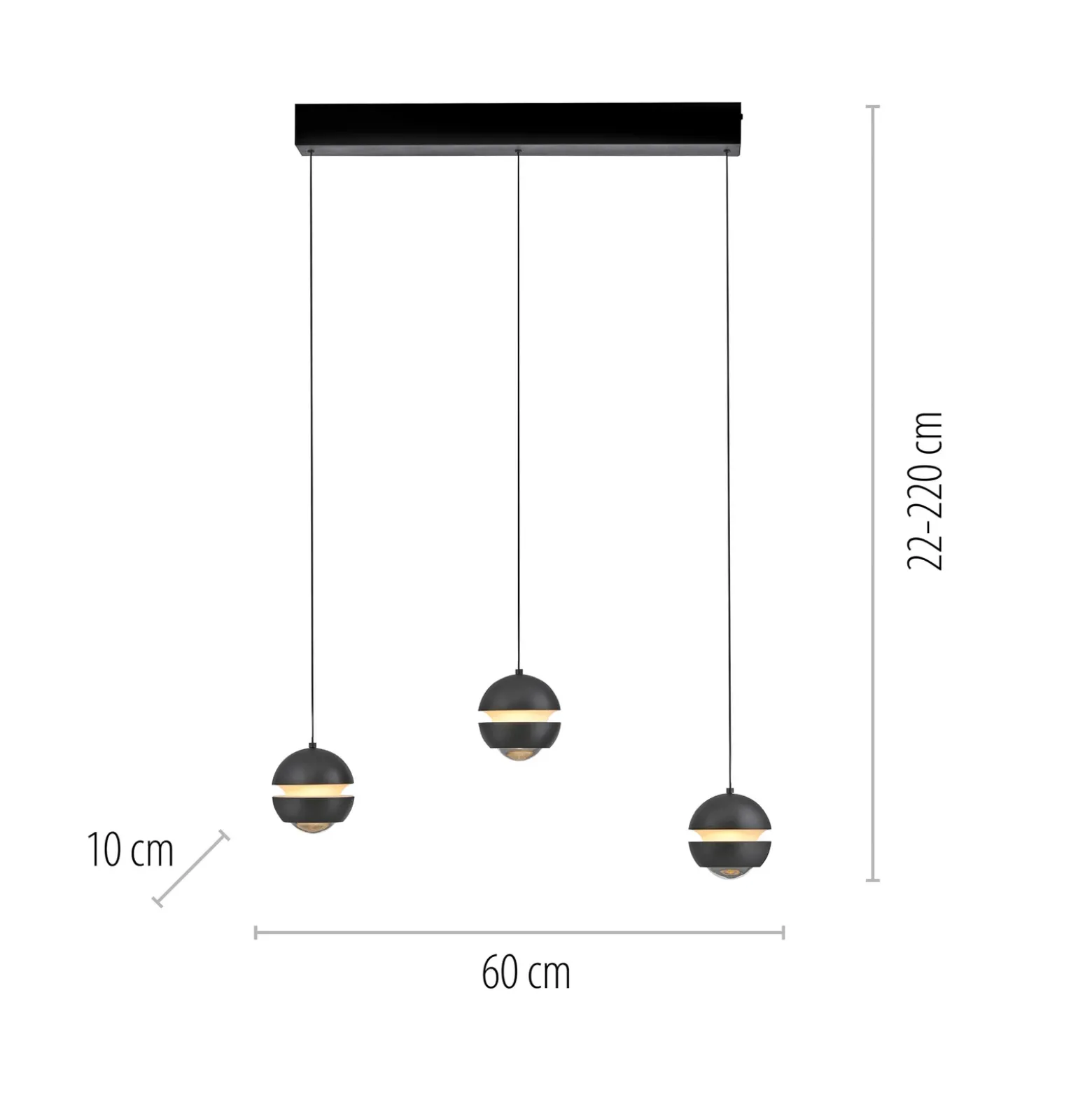 SCHÖNER WOHNEN Lámpara colgante LED Lini negra 3 luces larga 3000 K
