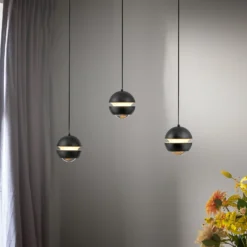SCHÖNER WOHNEN Lámpara colgante LED Lini negra 3 luces larga 3000 K