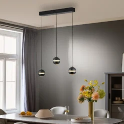 SCHÖNER WOHNEN Lámpara colgante LED Lini negra 3 luces larga 3000 K